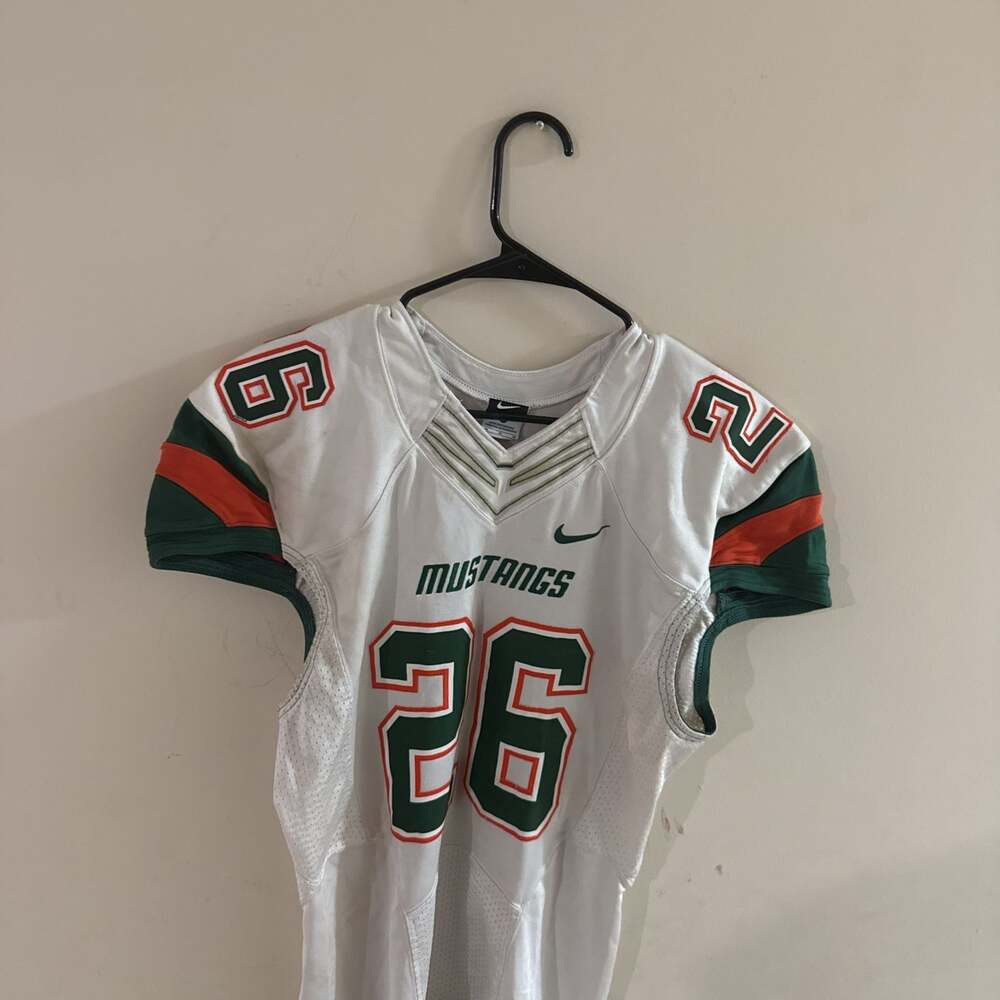 Nike Mustangs #26 White & Green Football Jersey Medium